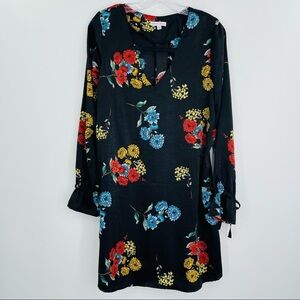 Spirit of Grace floral shift dress neck‎ cut out ruffle tie cuff women's size L